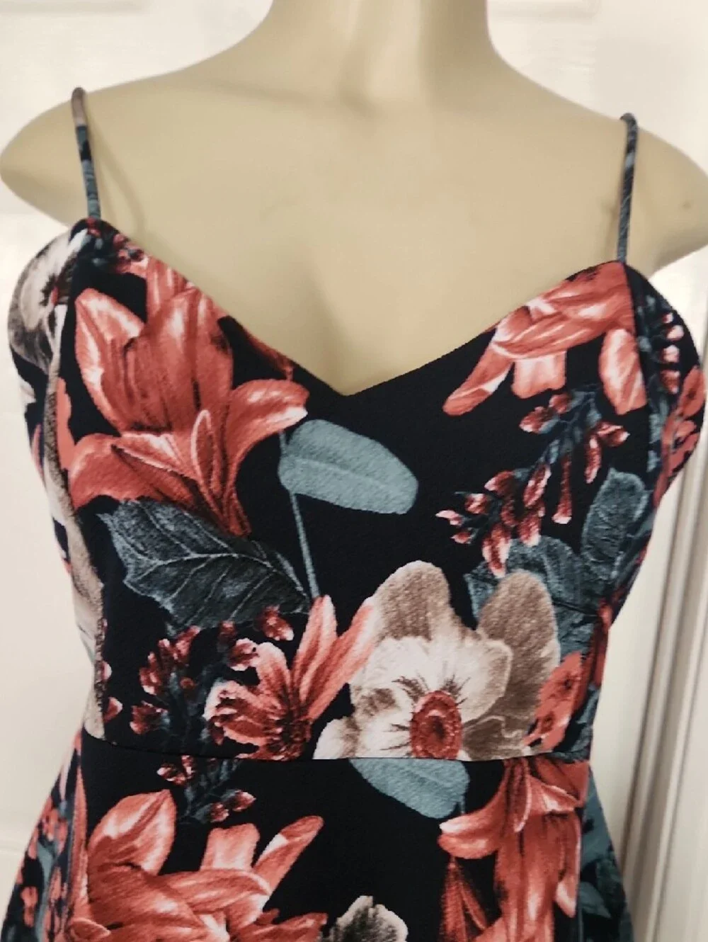 Pinkblush Black Midi Floral Sheath Dress with Coral & Cream Blooms Maternity - Picture 2 of 7